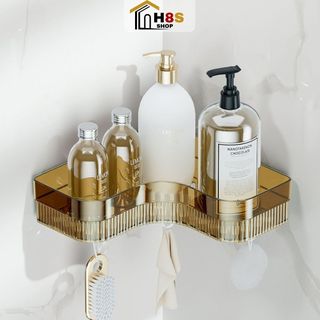 Kệ để đồ phòng tắm treo góc tường, không cần đục lỗ , có khe thoát nước tiện lợi, thiết kế sang trọng