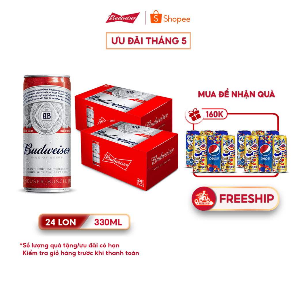 Combo 2 Thùng 24 Lon Bia Budweiser Chính Hãng (330ml/ lon) Date [01/2025]