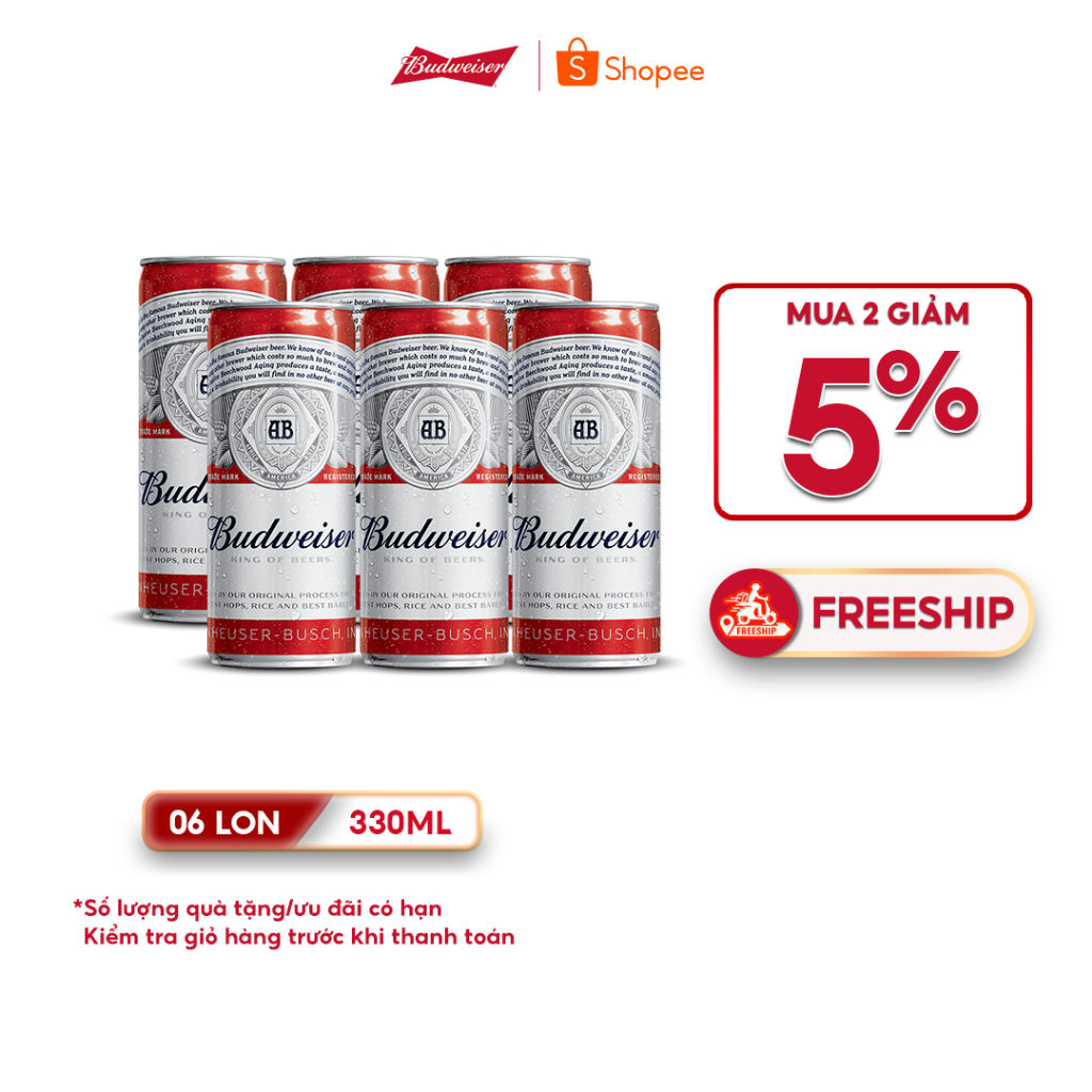 Lốc 6 Lon Bia Budweiser Chính Hãng (330ml/ lon)