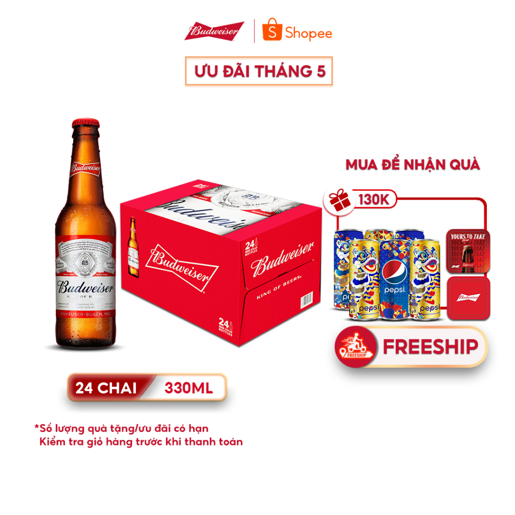 Thùng 24 Chai Bia Budweiser Chính Hãng (330ml/Chai)