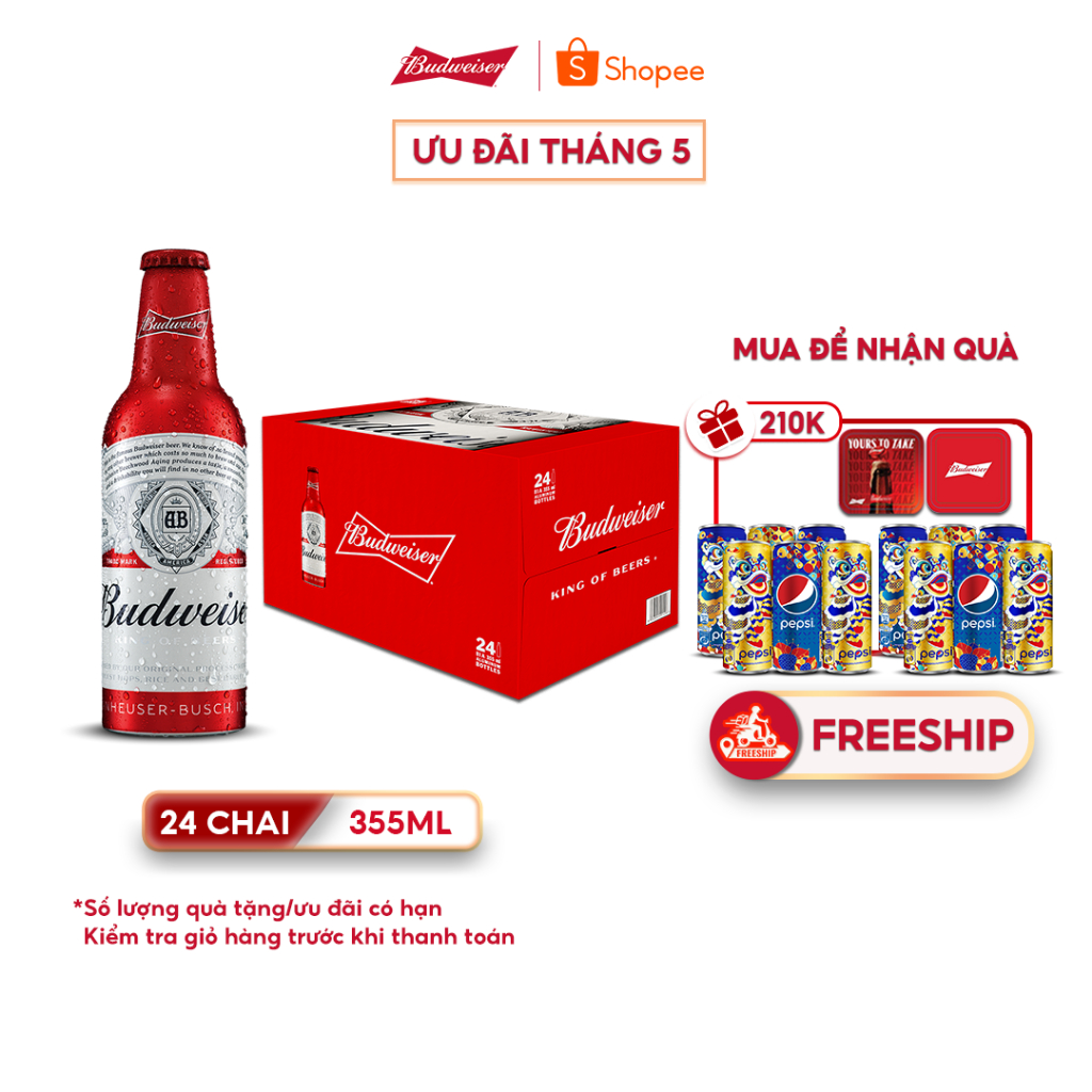 Thùng 24 Chai Aluminum Bia Budweiser Chính Hãng (355ml/ chai)