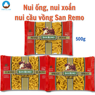 Nui San Remo 500g dạng nui ống Penne, nui xoắn Spirals, nui Elbows