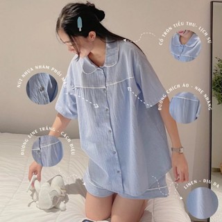Sét bộ pyjama đùi xốp cổ sen