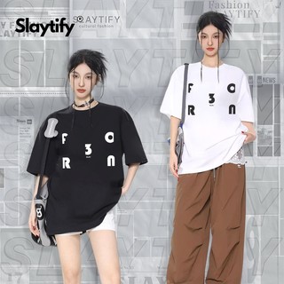 SLAYTIFY Áo phông nữ form rộng thun cotton 2c dáng Hàn Quốc in chữ cách điệu thoáng mát cho mùa hè