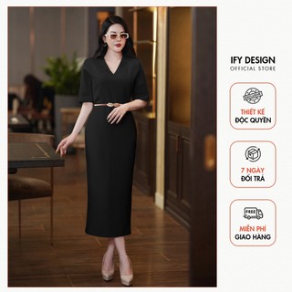 Váy dáng dài suông IFY Design thiết kế cổ v tay ngắn cao cấp mặc nhiều dịp - VA0128