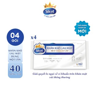  Combo 4 gói khăn khô lau mặt Silcot 40 miếng/gói