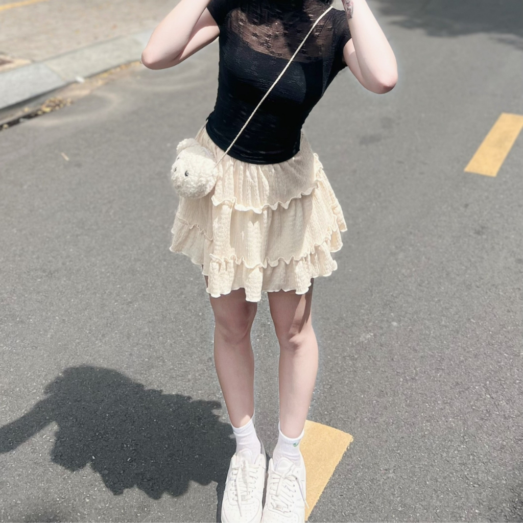 Chân váy midi Beyo dáng ngắn xếp tầng chân váy kiểu bèo 2 tầng dáng xòe phong cách dễ thương xinh xắn T062 | BigBuy360 - bigbuy360.vn