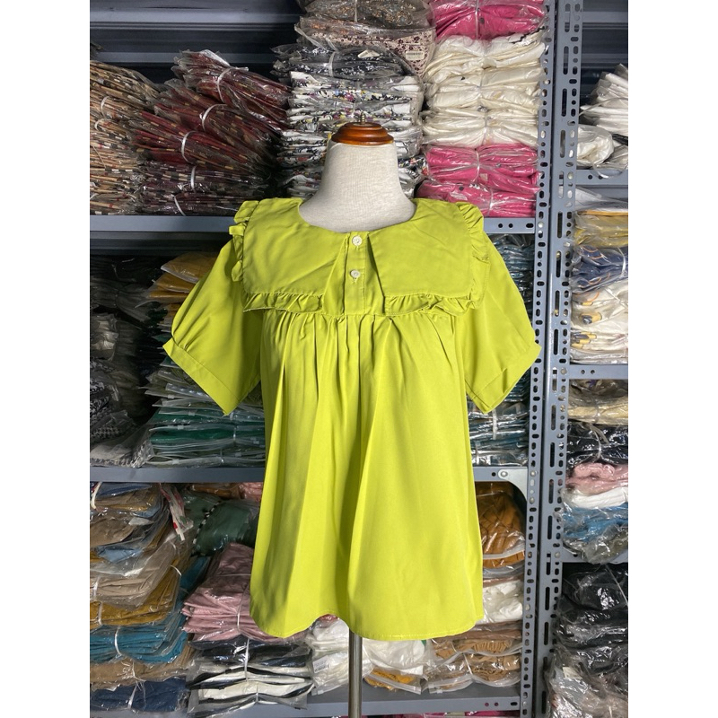 Áo babydoll cổ tròn bánh bèo vuông cộc tay