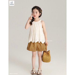 Bh24192 bộ mls bg áo yếm thô thêu kèm quần sooc nâu
