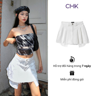 Chân váy jean xếp ly CHICMONKI lộ túi màu trắng - Jeans Skort CMJ1369