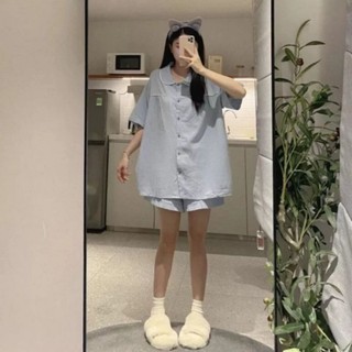 Sét bộ pyjama đùi xốp cổ sen