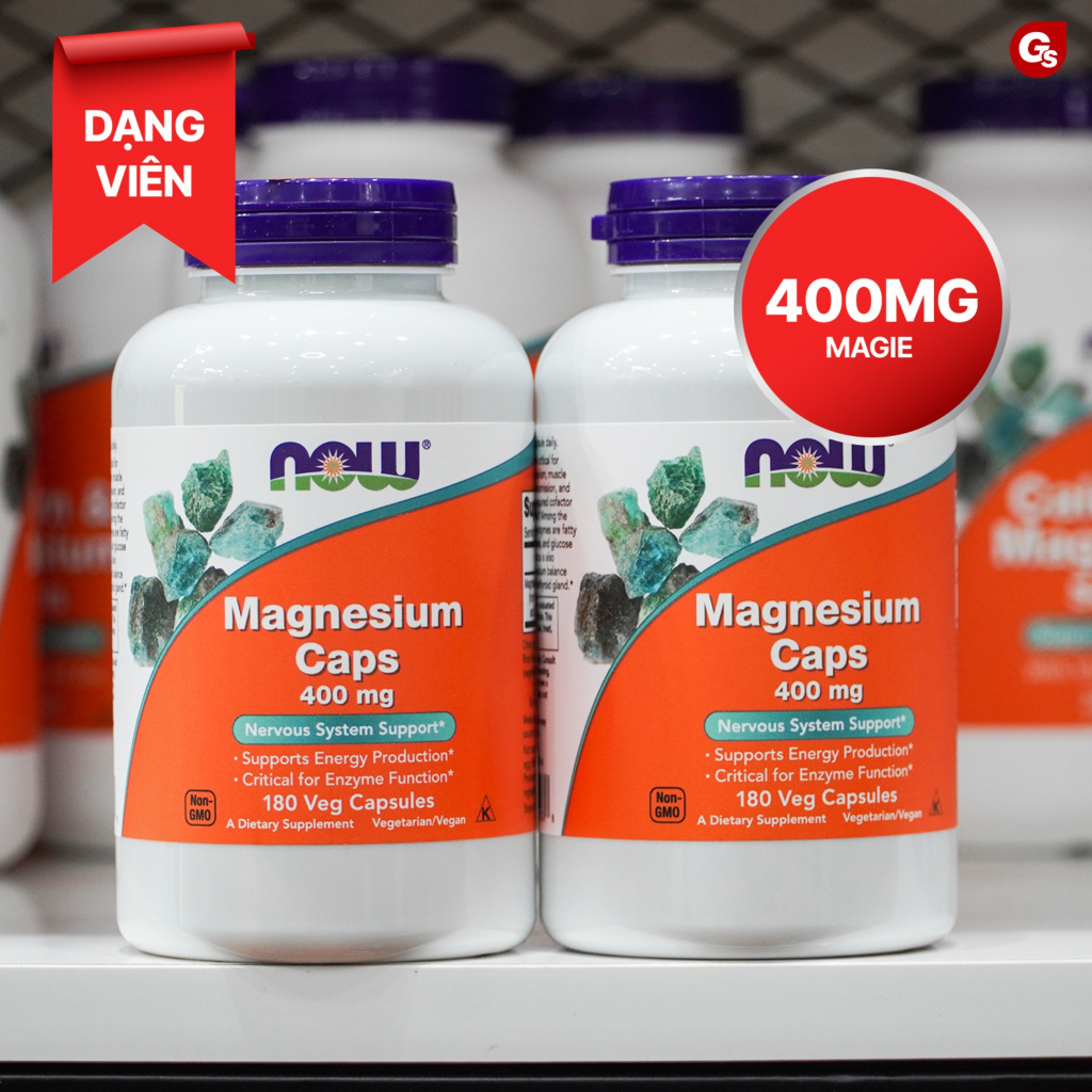 Viên uống bổ sung magie Now Magnesium Caps 400mg 180 viên giảm stress, hỗ trợ giấc ngủ, xương cơ bắp