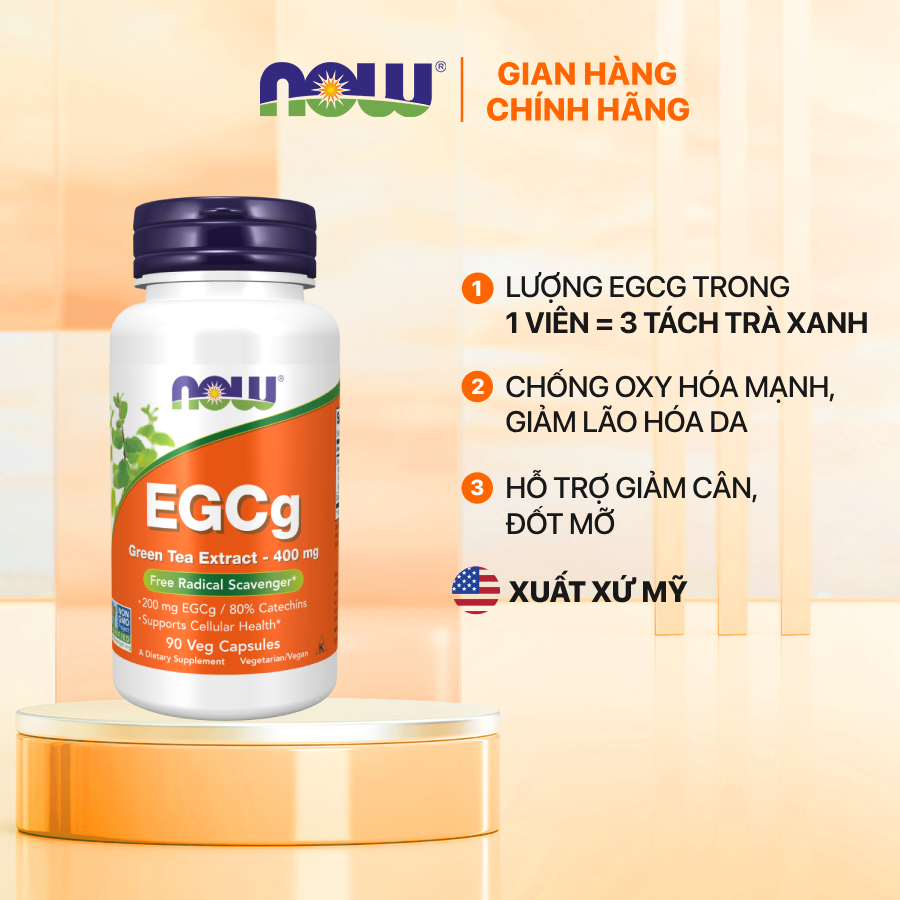 Viên uống trà xanh giảm cân Now EGCg Green Tea Extract (90 viên) hỗ trợ đốt mỡ, đẹp da chống oxy hóa