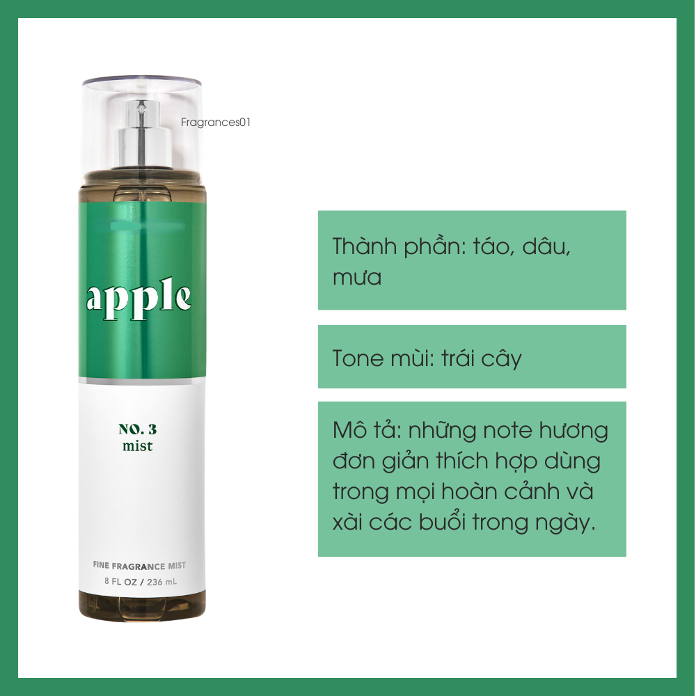 Mist Xịt Toàn Thân Khử Mùi No 3 Mist Apple 236ml từ Mỹ