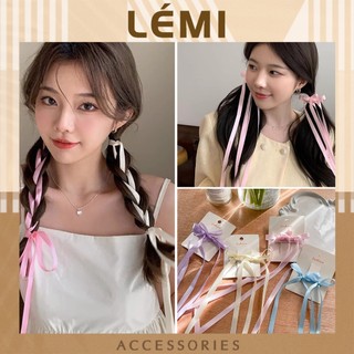 SÉT 2 Kẹp tóc nơ kèm duy băng dài tết tóc thời trang Kẹp tóc nơ đôi duy băng Hottrend Lémi Accessories