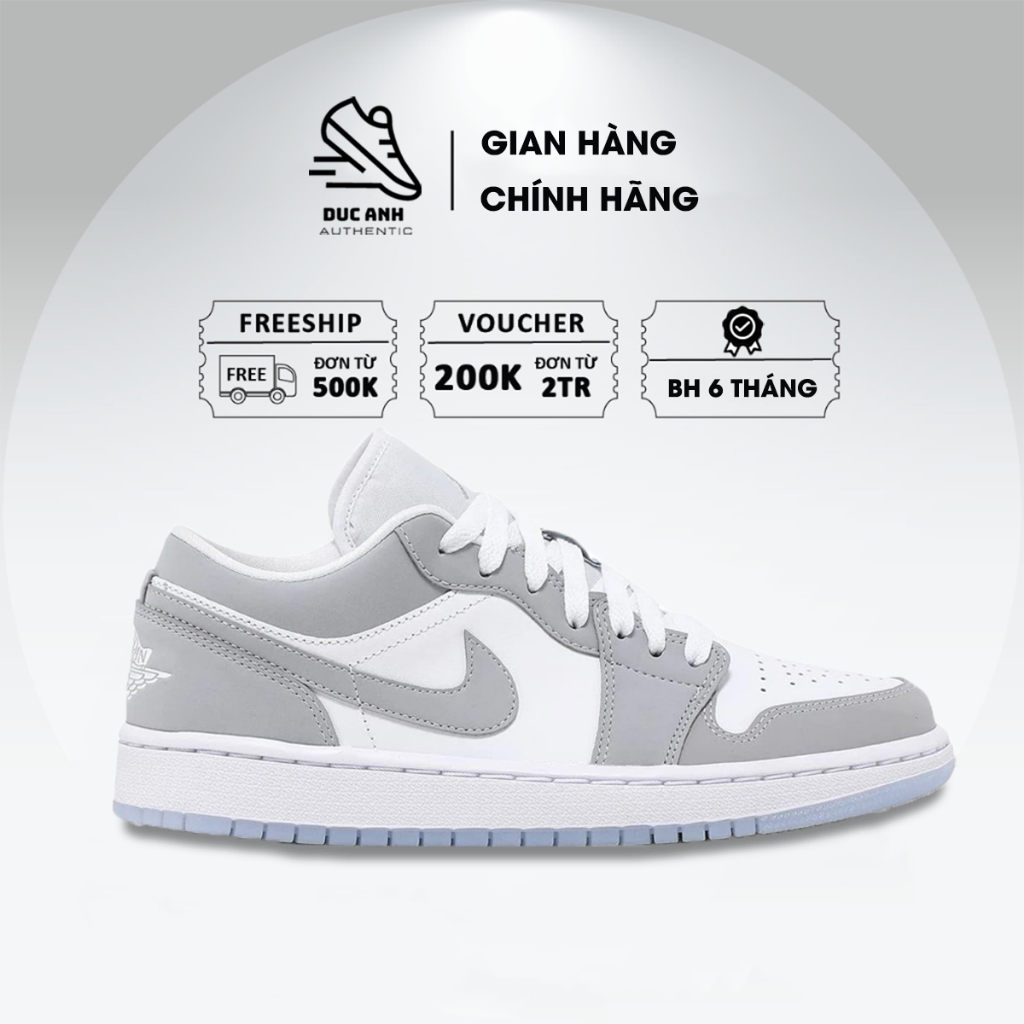 Giày Thể Thao Wmns Air Jordan 1 Low White Wolf Grey DC0774-105 - JD1 Trắng Xám Full Box ( Hàng Chính