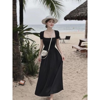 đầm cổ vuông ôm gọn dáng xoè rủ dài thanh lịch(có bigsize)