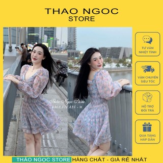 Đầm hoa xòe xếp li tay phồng, đầm đi dạ hội, dự tiệc.. hàng chuẩn! thảo ngọc store