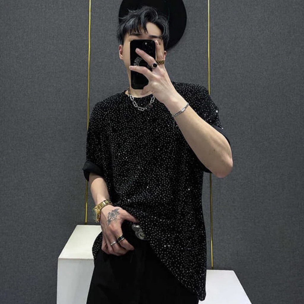 Áo phông Đính Đá lấp lánh chất vải co giản 4 chiều thoáng mát Menswear Nam
