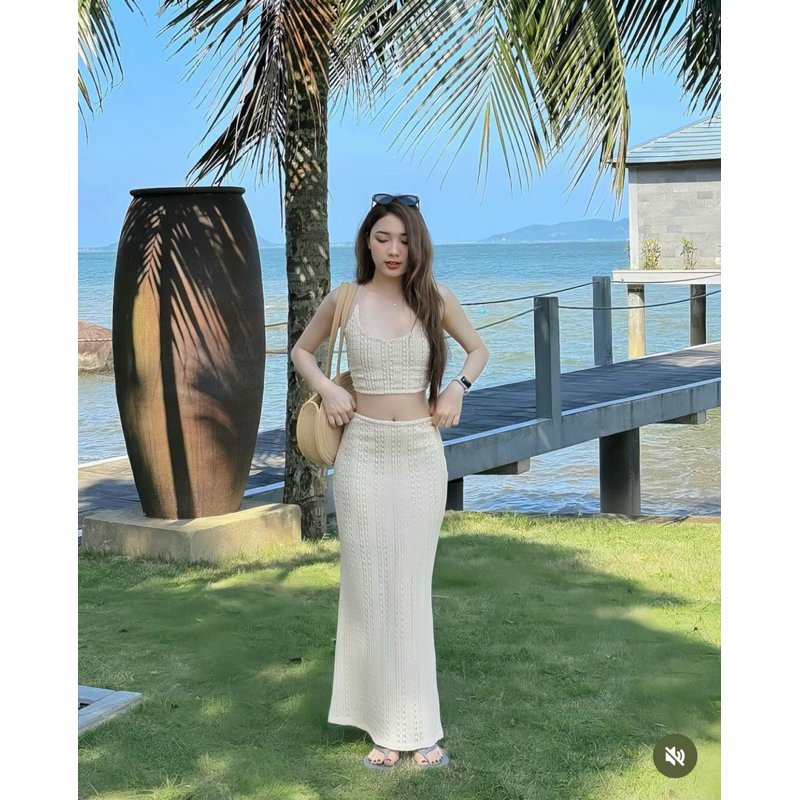 Hion Store - Set crop nude ren đan lưng+ cv ( HÀNG LOẠI 1 CÓ SẴN)