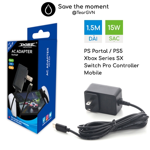 Bộ sạc Type-C 15W DOBE dài 1.5M cho PS Portal / PS5 / Xbox Series SX / Switch Pro Controller / Điện 