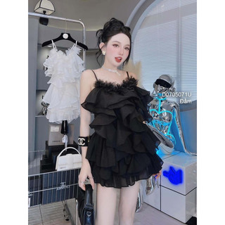 Đầm xòe 2 dây phối bèo trước sang trọng VIENS STORE