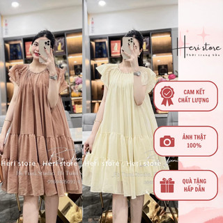 Váy suông tơ tầng cổ đá