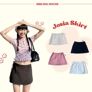 Chân váy ngắn vải cotton form chữ A có dây lưng thắt nơ bên hông dễ thương Josia Skirt - Sibling House