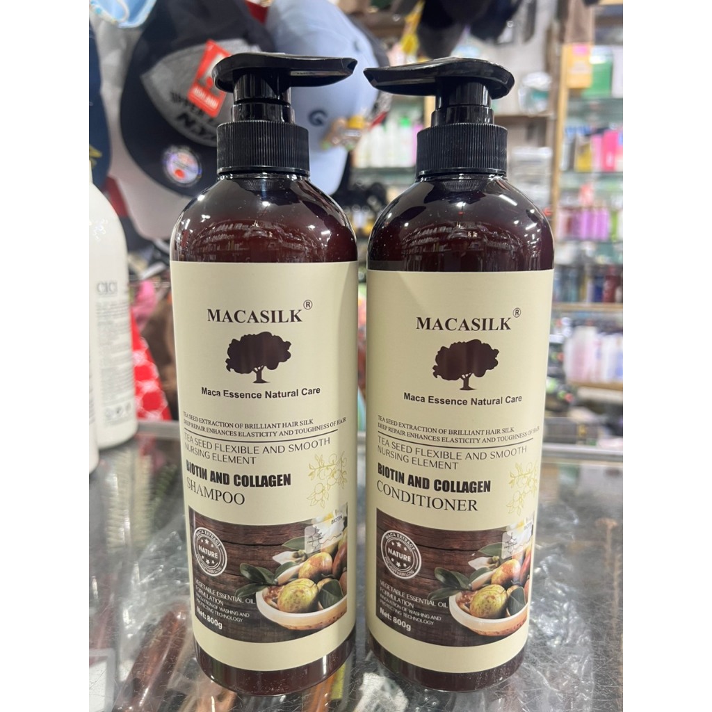 Cặp Dầu Gội Xả Thảo Dược Biotin Collagen Macasilk 800ml x2