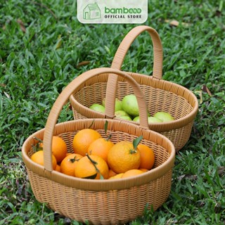 Giỏ đựng đồ tròn/oval BAMBOOO ECO có quai xách đựng hoa quả, bánh kẹo