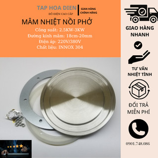 Mâm nhiệt nồi phở 18cm 20cm 220v có kèm role sò chỉnh nhiệt chất liệu innox 304 dùng để đun nước, nấu cháo,nổi phở, 220v