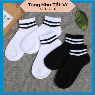 Tất vớ cổ ngắn nam nữ phối kẻ cotton mềm mịn