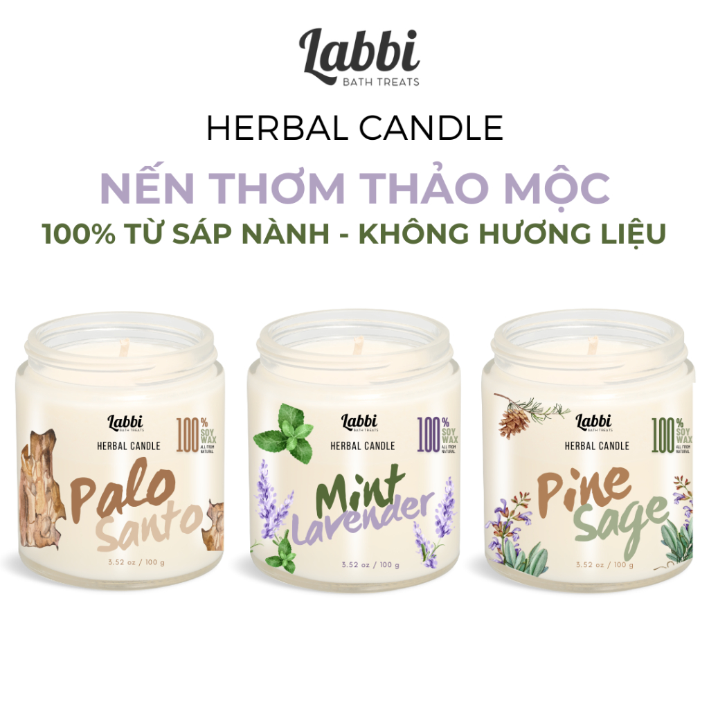 Nến thơm thảo mộc từ sáp nành không hương liệu TỔNG HỢP 6 mùi lựa chọn/ Labbi herbal candle