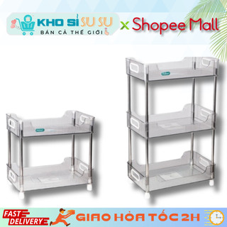 Kệ nhựa chữ nhật trong suốt 2 tầng,3 tầng Hokori Việt Nhật, Kệ để đồ đa năng decor phòng, Kệ phòng tắm, nhà bếp