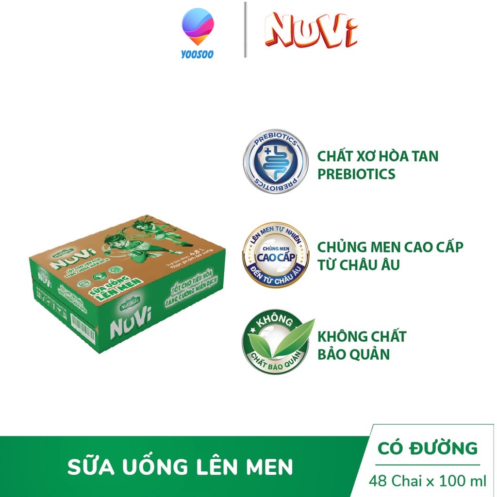 Thùng 48 Chai NuVi Sữa Chua Uống Lên Men Tự Nhiên/ Cam/ Dâu Chai 100ml - NUTIFOOD - YOOSOO