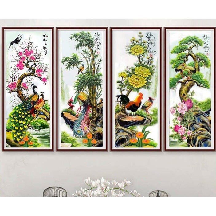 - tranh đính đá tứ quý xuân hạ thu đông lv603 (150x100)cm lv604 (150x100) cm , y8196 (136x90)cm