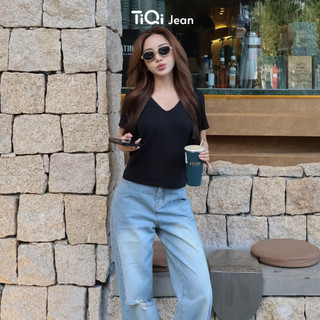 Áo thun cổ tim tay ngắn basic thoáng mát TiQi Jeans A92