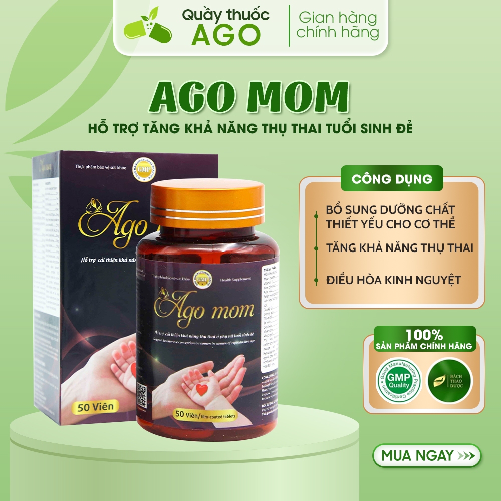 Sản Phẩm Ago Mom - Hỗ trợ tăng khả năng thụ thai, giảm vô sinh hiếm muộn ở phụ nữ (50 viên) ..