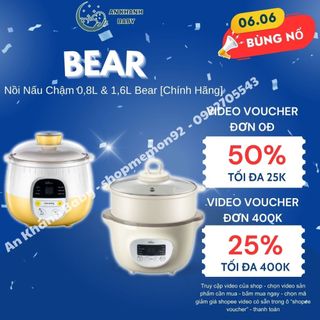 Nồi Nấu Chậm 0,8L và 1,6L Bear Chính Hãng, Nấu Cháo, Hầm, Hấp, Chưng Yến Bản Tiếng Việt 18 Tháng