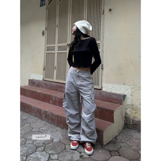 Quần cargo pants nữ màu xám nhiennhienvintage BQ160