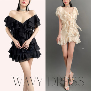 WAVY - Đầm voan chinfon nhúng bèo layer cổ V nữ tính, tiểu thư sang chảnh