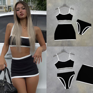 Set bikini 3 món viền áo bra phối chân váy