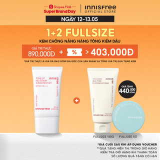 Kem chống nắng nâng tông kiềm dầu innisfree Tone Up No Sebum Sunscreen EX SPF 50+ PA++++ 60 mL (New 2023)