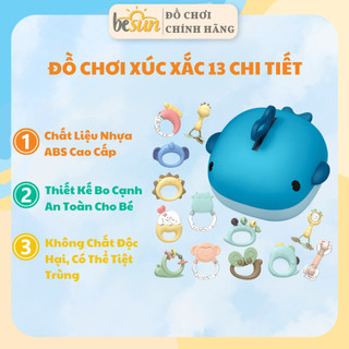 Bộ đồ chơi xúc xắc gặm nướu cho bé BESUN siêu cao cấp cho hộp đựng hình cá heo gấu vàng