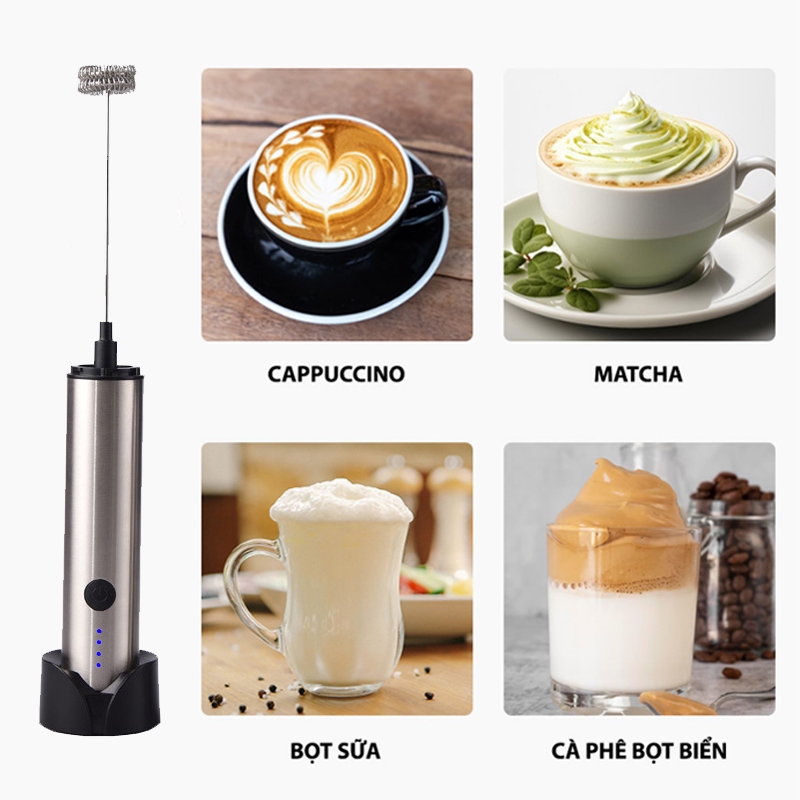 Máy đánh bọt cà phê, SIPANIC DT02 cầm tay thép không gỉ, đế sạc USB tiện lợi