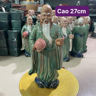 [cao 27cm] Tượng ông thọ cầm đào ghép cây bonsai mini gốm Bát Tràng trang trí, decor không gia nhà