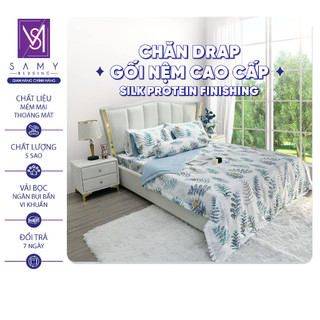 Bộ Chăn Ga Gối Lụa Modal Luxury Bamsilk SAMY BEDDING Họa Tiết Xanh mát Mềm Mịn