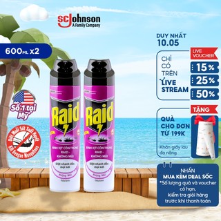 Combo 2 Bình xịt côn trùng RAID Không Mùi thoáng mát 600ml/bình