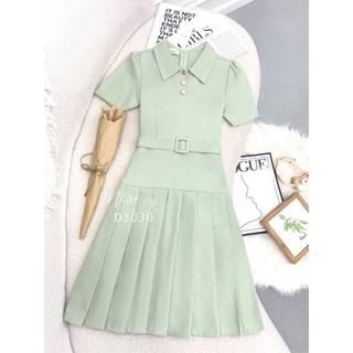Đầm công sở bigsize Maihouse cổ tròn dáng ôm phối dập ly kem dây belt thắt eo phù hợp  dạo phố thanh lịch - D3030