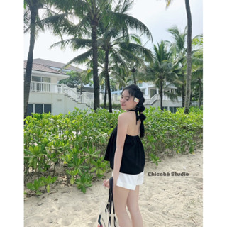 Áo yếm kẻ xanh bue top - chicabe studio